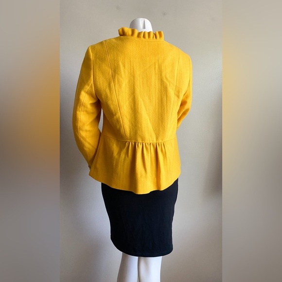 Talbots Yellow Wool Blazer Jacket Ruffle Career Vibrant Preppy Retro Modest 10 - Picture 8 of 12
